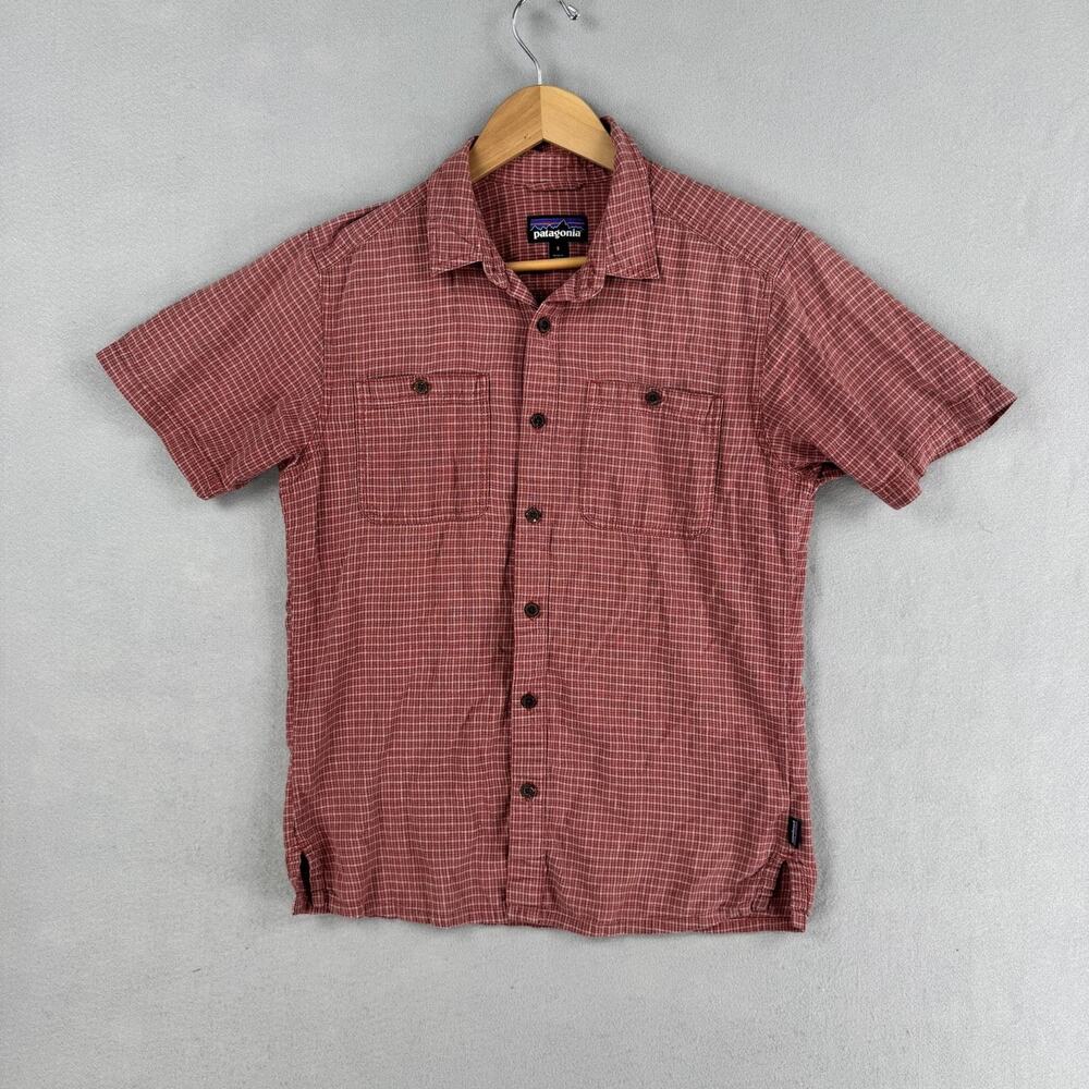 Patagonia Back Step Shirt Mens Small Plaid Short Sleeve Button Up Hemp Cotton
